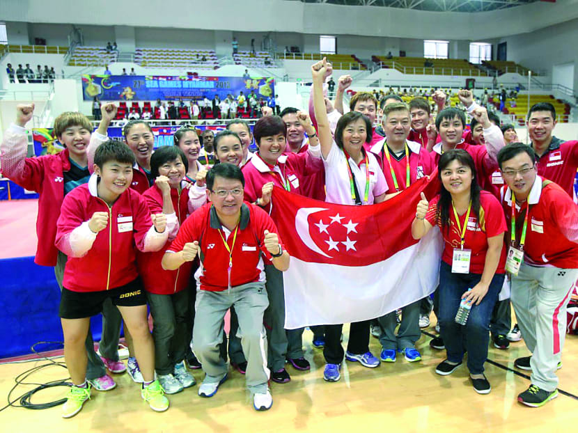 The national table tennis team celebrating their win at 27th Sea Games Myanmar. Other SEA nations are narrowing the gap in sports Singapore are traditionally strong in, such as table tennis, evident from last December’s SEA Games in Myanmar. TODAY FILE PHOTO