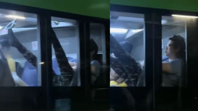 巴士上演“瑜伽秀”？妇女脱鞋抬脚勾扶手环