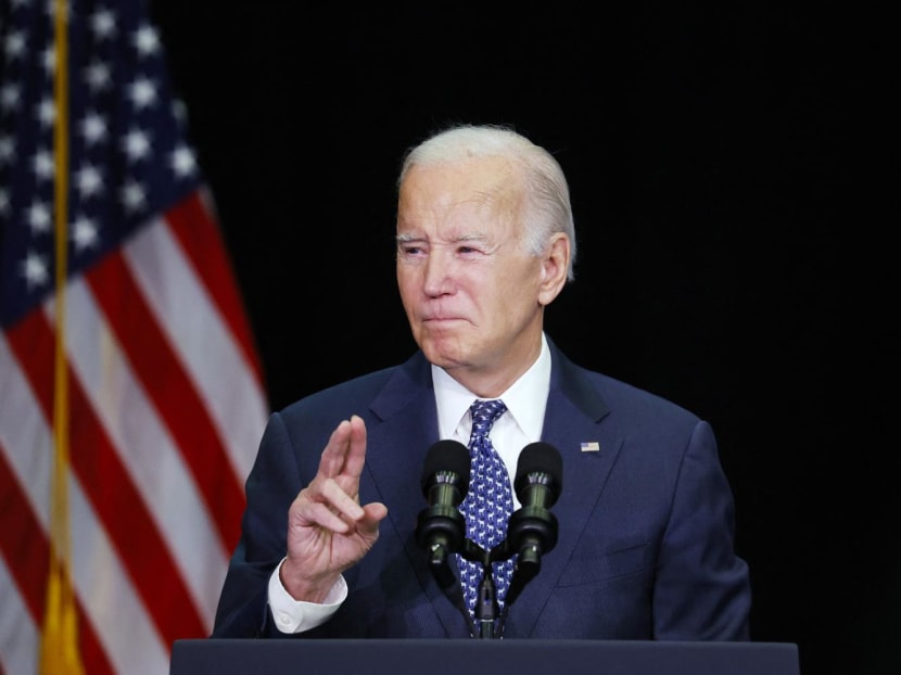 US President Joe Biden speaks during the annual House Democrats 2024 Issues Conference on Feb 8, 2024 in Leesburg, Virginia.