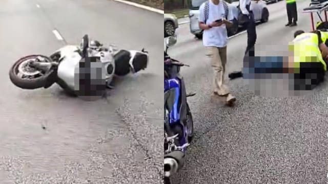 波那维斯达摩托车与轿车相撞 骑士受伤倒卧路中央