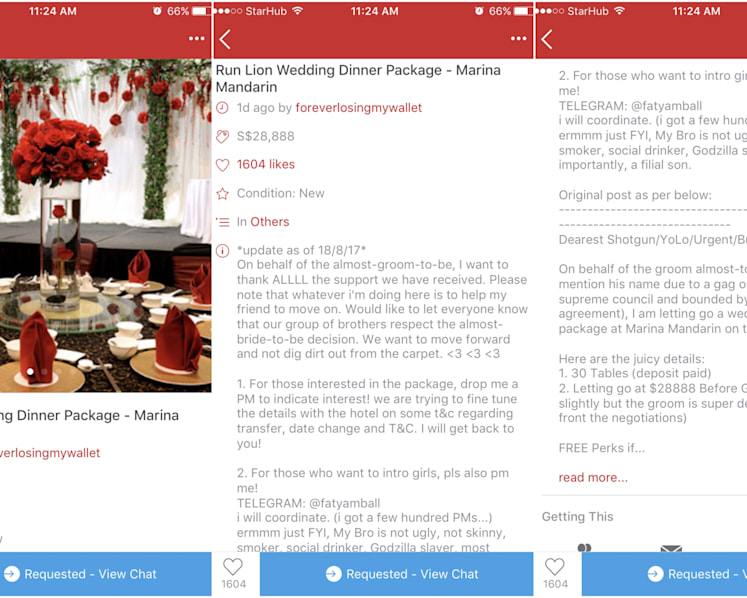 Pals bring cheer to jilted groom by selling wedding package on Carousell