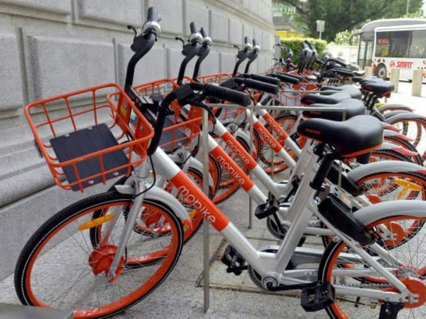 Bike-sharing Mobike parked outside National Gallery Singapore on March 21, 2017. Photo: Kelly Ng/TODAY Bike-sharing Mobike parked outside National Gallery Singapore on March 21, 2017. Photo: Kelly Ng/TODAY