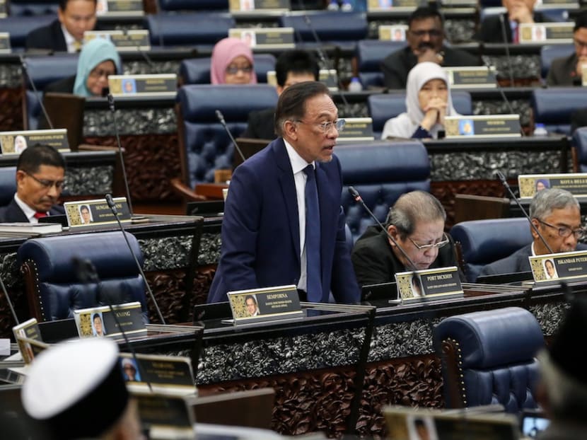 Port Dickson MP Datuk Seri Anwar Ibrahim asks a question in Malaysia's Parliament, Oct 7, 2019.
