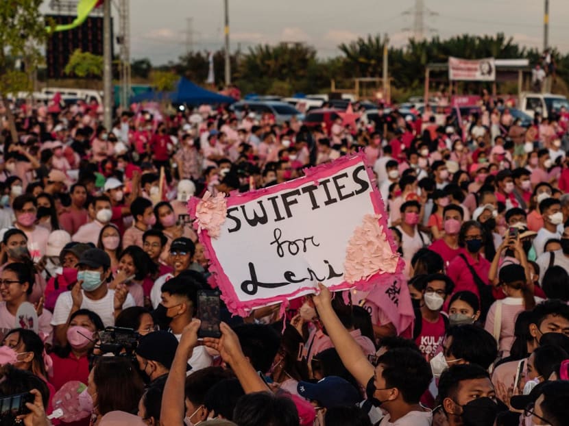 “Swifties for Leni,” young people who have combined their shared interest in Taylor Swift with getting out the vote, at a rally for Leni Robredo, the vice president of the Philippines who is running for president, in Pampanga, April 9, 2022. 