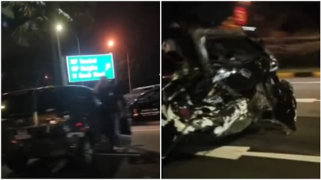 樟宜机场林荫道三车连环撞　两人送院治疗