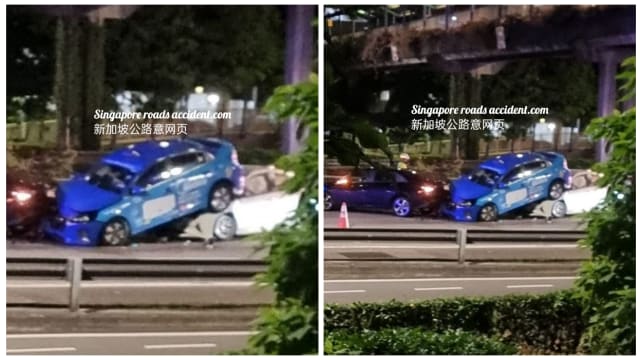 PIE发生四车连环撞 汽车德士“车叠车”