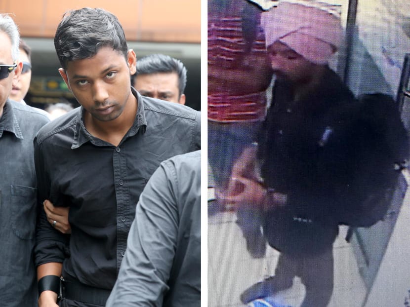 Sheikh Md Razan at the time of his arrest in August last year (left), and in an image captured by the Singapore Police Force from closed-circuit television footage on the day of the robbery attempt when he was wearing a pink turban (right). Sheikh Md Razan at the time of his arrest in August last year (left), and in an image captured by the Singapore Police Force from closed-circuit television footage on the day of the robbery attempt when he was wearing a pink turban (right).