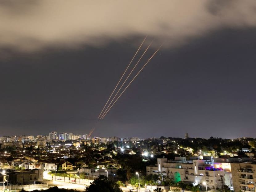 An anti-missile system operates after Iran launched drones and missiles towards Israel, as seen from Ashkelon, Israel on April 14, 2024.