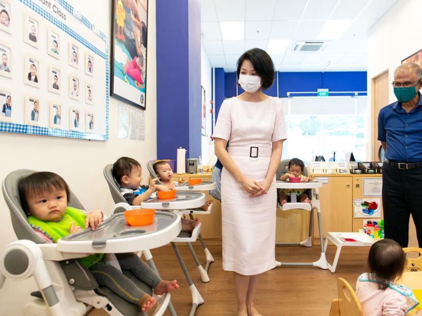 Ms Sun Xueling, Minister of State for Social and Family Development, and Mr Masagos Zulkifli, Minister for Social and Family Development, visiting Learning Vision@Interlocal preschool on Nov 25, 2020.