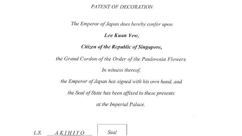 PM Lee accepts top Japanese honour on behalf of the late Mr Lee Kuan Yew