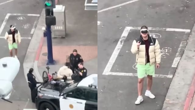 男子头戴苹果Vision Pro过马路 美警方发文警告 