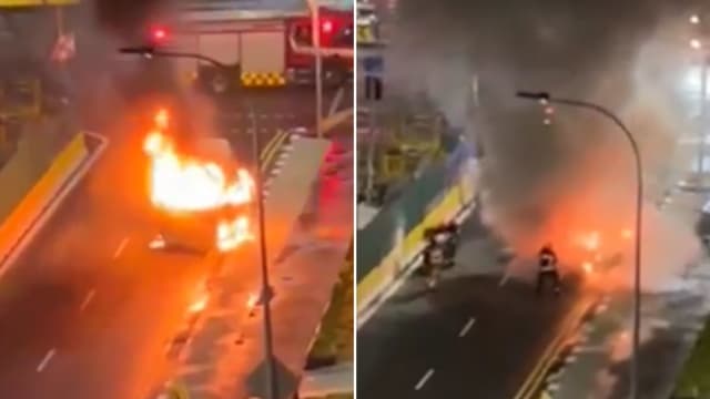 蔡厝港货车起火狂烧 一度传爆炸声