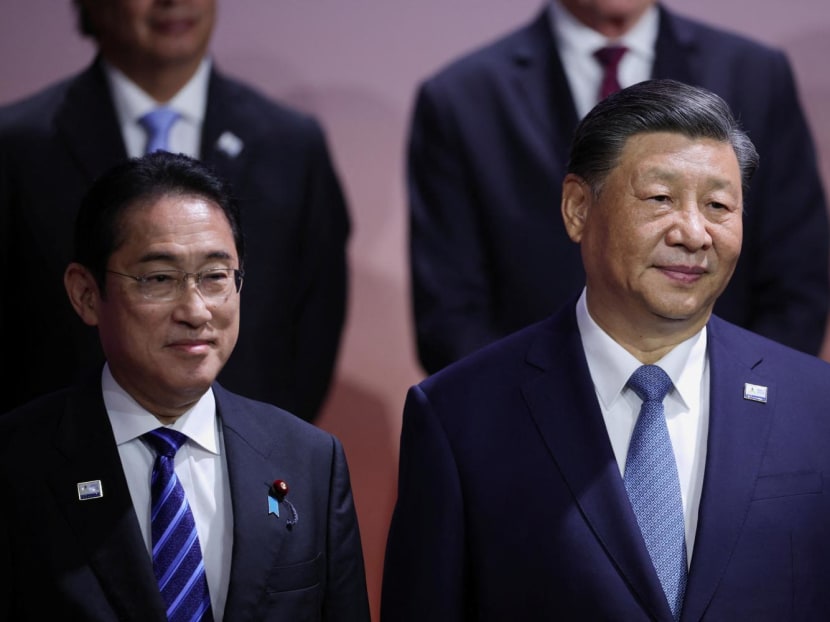 Japan's Prime Minister Fumio Kishida (left) and Chinese President Xi Jinping at the Asia-Pacific Economic Cooperation CEO Summit in San Francisco, California, United States on Nov 16, 2023.