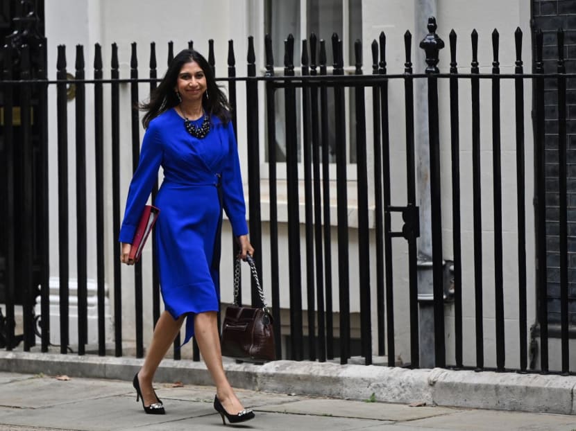 Britain's interior minister Suella Braverman arrives to 10 Downing Street in London to attend the weekly cabinet meeting on Sept 12, 2023.