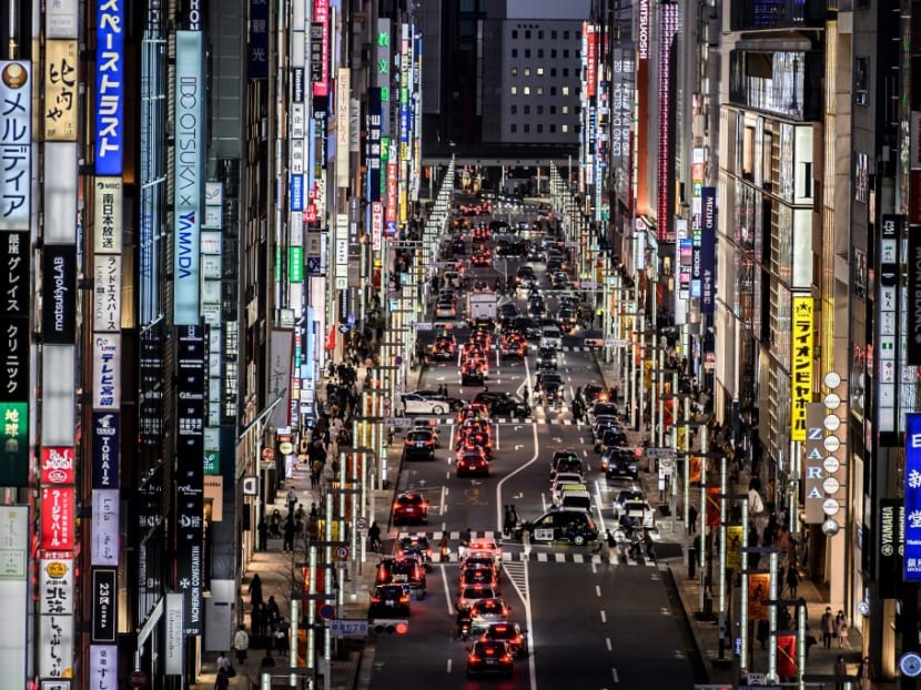 General view of Tokyo's Ginza area on Sunday, Feb 7, 2021.
