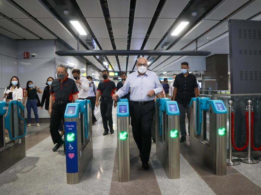 Minister for Transport S Iswaran at Outram station along the Thomson-East Coast Line Phase 3 (TEL3) Outram Park Station on 7 Oct, 2022.  It opens officially on 13 Oct 2022.