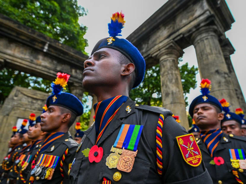 Members of Sri Lankan military personnel attend a ceremony to mark Poppy day or Remembrance day to pay respect to fallen war veterans from the two World Wars as well as from the internal Tamil separatist conflict, at the war memorial in Colombo on Nov 13, 2022.
Members of Sri Lankan military personnel attend a ceremony to mark Poppy day or Remembrance day to pay respect to fallen war veterans from the two World Wars as well as from the internal Tamil separatist conflict, at the war memorial in Colombo on Nov 13, 2022.