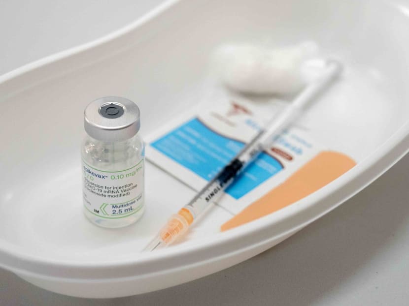 A vial of the Moderna-Spikevax bivalent Covid-19 vaccine.