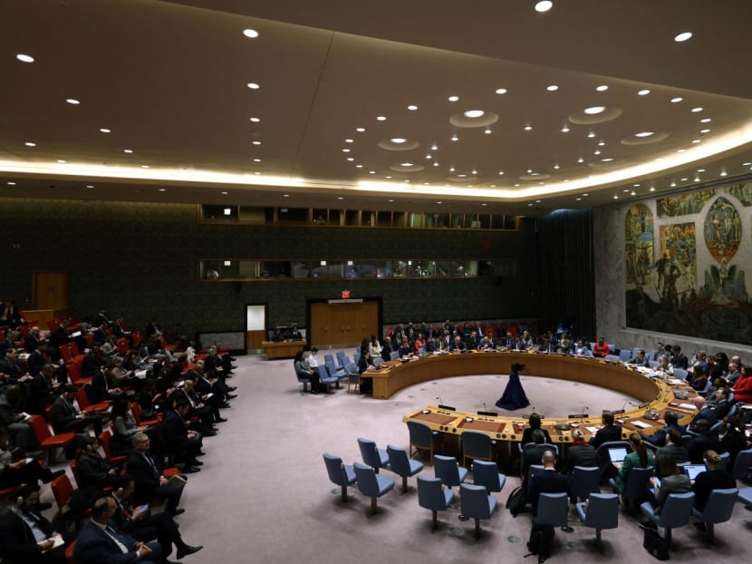 The United Nations Security Council meets to consider a United States-sponsored resolution calling for a ceasefire during the conflict between Israel and the Palestinian Islamist group Hamas, at the United Nations headquarters in New York City, US on March 22, 2024.