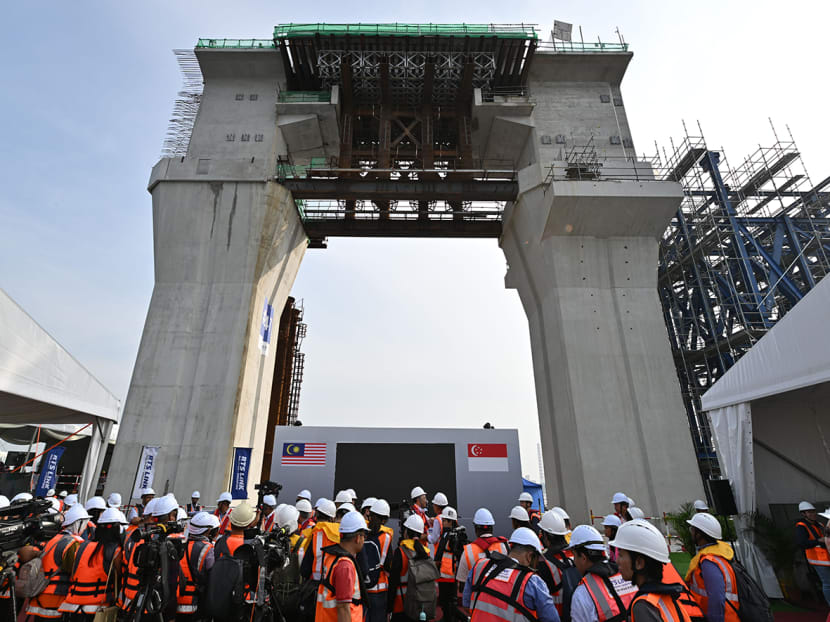 The completed connecting span for the Johor Bahru-Singapore RTS Link project on Jan 11, 2024.