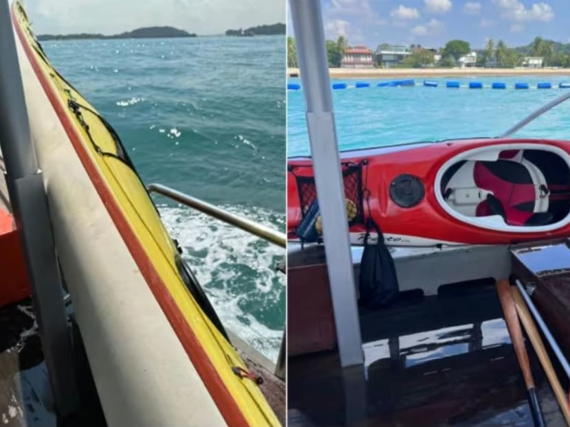 A fishing boat picked up a kayaker and two kayaks that had capsized off Sentosa on Oct 22, 2023.