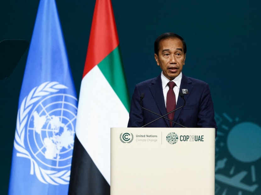 Indonesia's President Joko Widodo delivers a national statement at the World Climate Action Summit during the United Nations Climate Change Conference (COP28) in Dubai, United Arab Emirates on Dec 1, 2023.