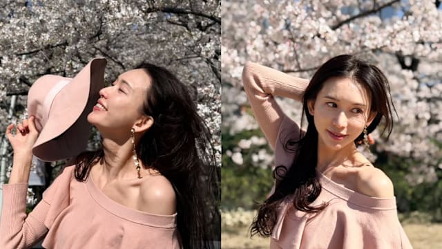 人比花还美！林志玲素颜赏樱，皮肤亮到发光