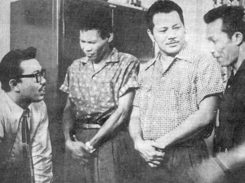 S Shamsuddin with Kemat Kassan, P Ramlee (second from right) and Aziz Sattar on set of 1961 movie Seniman Bujang Lapuk. Photo: Yusnor Ef