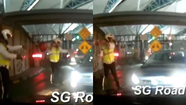 狮城车被指在新山关卡逆行闯关 无视交警制止狂踩油门逃离