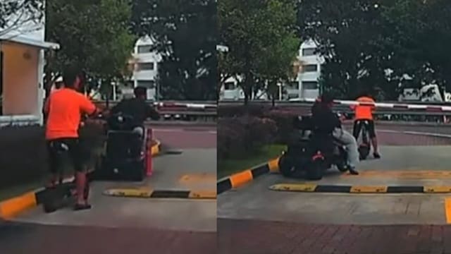 两男子推撞停车场闸门栏杆被“打脸” 滑稽一幕疯传