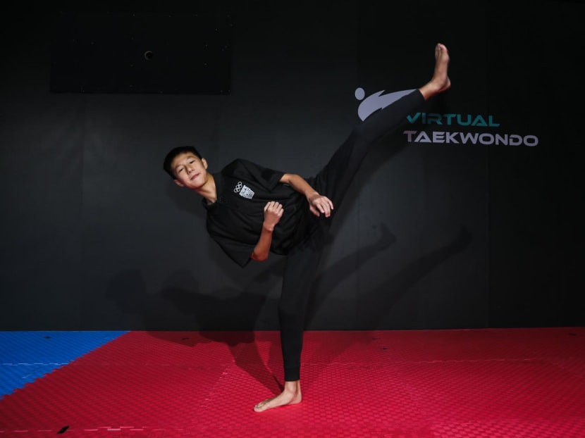 Olympic e-sports competitor Jadon Yu, 14, who is participating in virtual taekwondo.