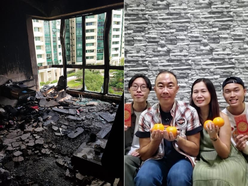 A fire burnt down most of Ms Sharon Su’s house in 2017. Her family (seen in the photo on the right) had to move to her sister-in-law's place for three months while the house was repaired. A fire burnt down most of Ms Sharon Su’s house in 2017. Her family (seen in the photo on the right) had to move to her sister-in-law's place for three months while the house was repaired.