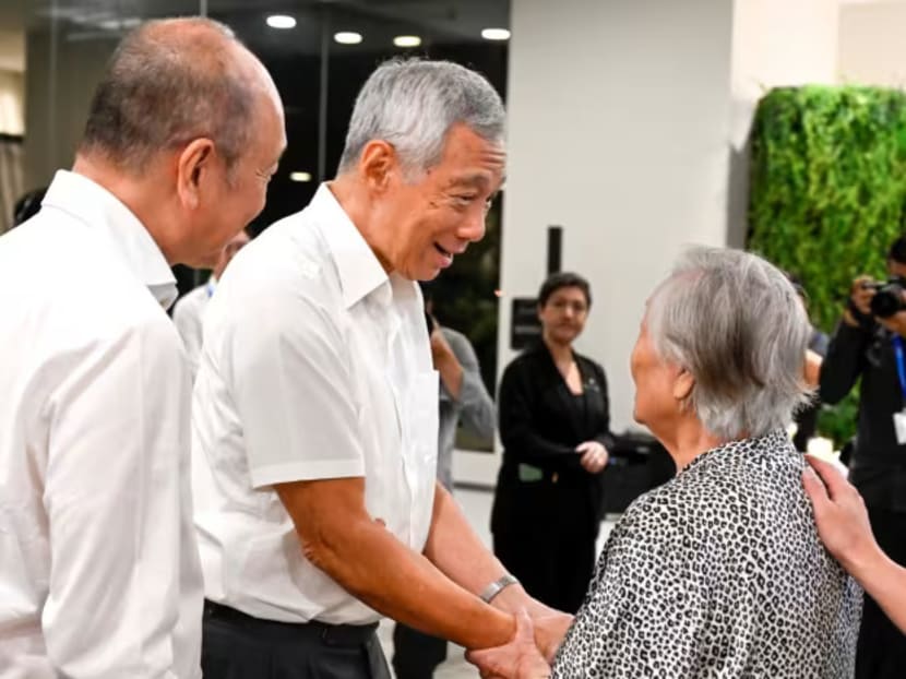 Prime Minister Lee Hsien Loong at the wake of Mr Wee Cho Yaw, speaking with Mr Wee's wife Madam Chuang Yong Eng, on Feb 4, 2024. Prime Minister Lee Hsien Loong at the wake of Mr Wee Cho Yaw, speaking with Mr Wee's wife Madam Chuang Yong Eng, on Feb 4, 2024.