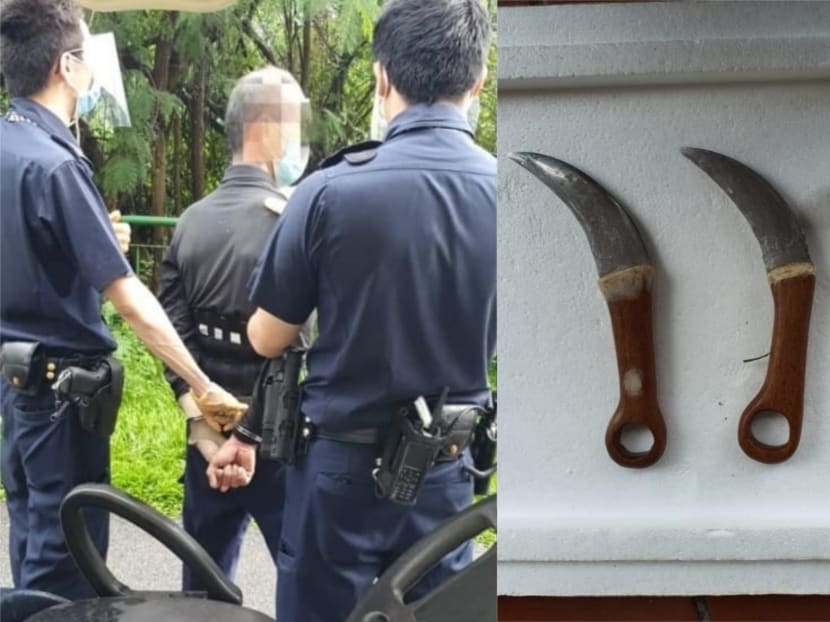 Ahirrudin Al-Had Haji Arrifin at the time of his arrest (left) and the weapons he had (right).