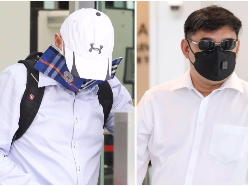 Low Pok Woen (left) and Ivan Koh Siong Wee leaving the State Courts on Aug 4, 2020.