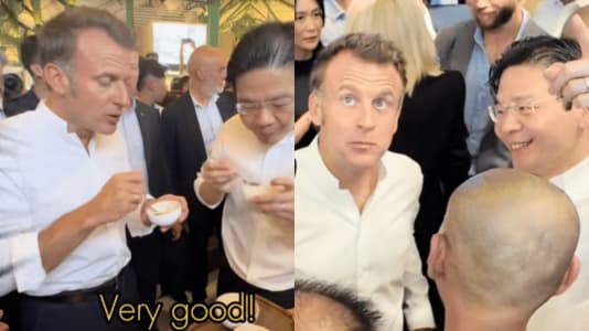 PM Lawrence Wong Jio-ed French President Macron For Char Kway Teow & Chee Cheong Fun At Lau Pa Sat