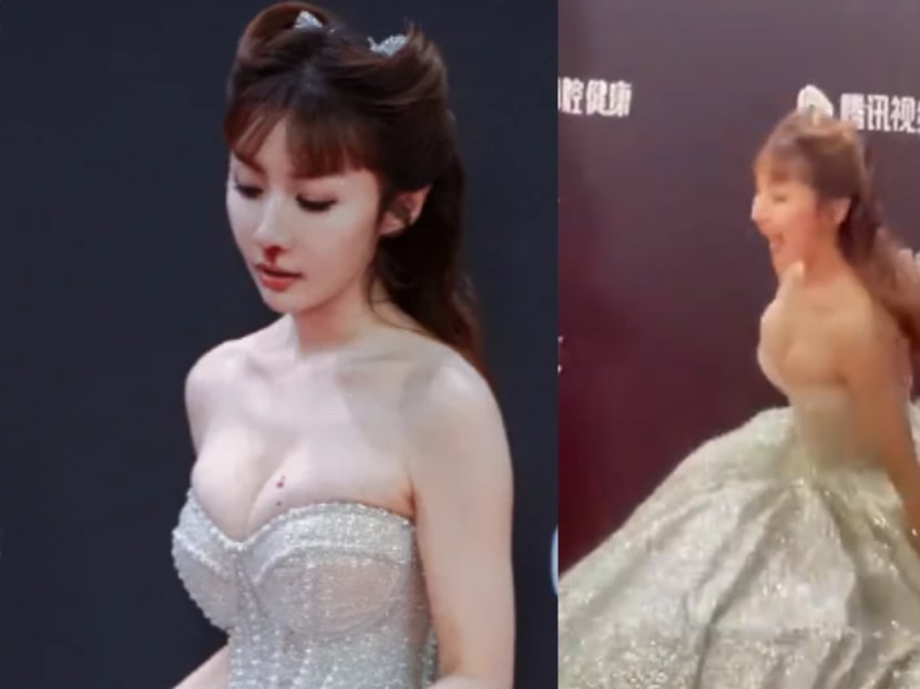 Chinese actress trips twice on red carpet, ends up with bleeding nose