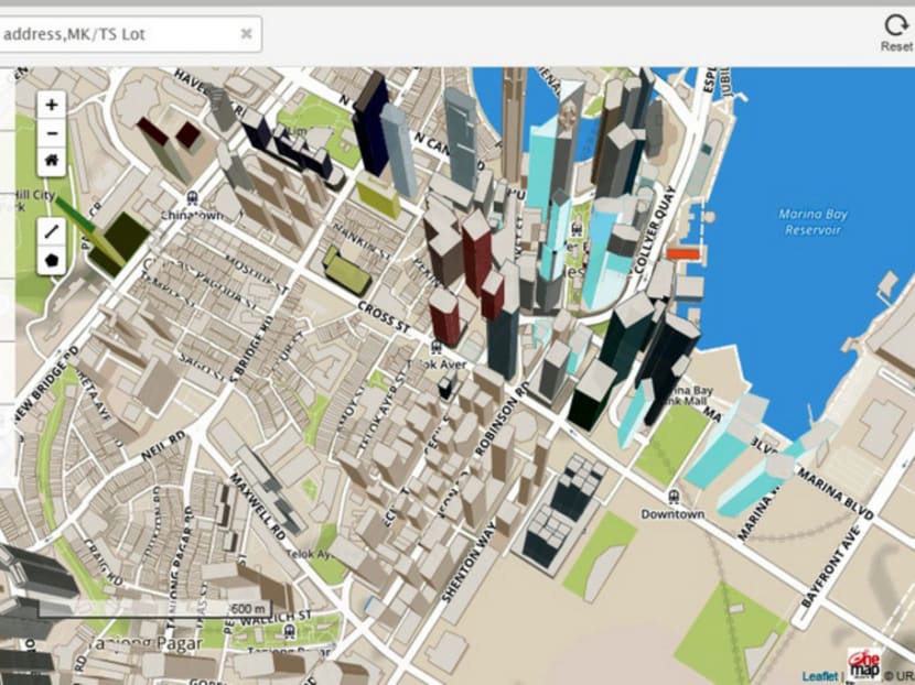 A screenshot of the revamped URA SPACE site, which contains data presented in the Geographical Information System format with a 3D map feature.