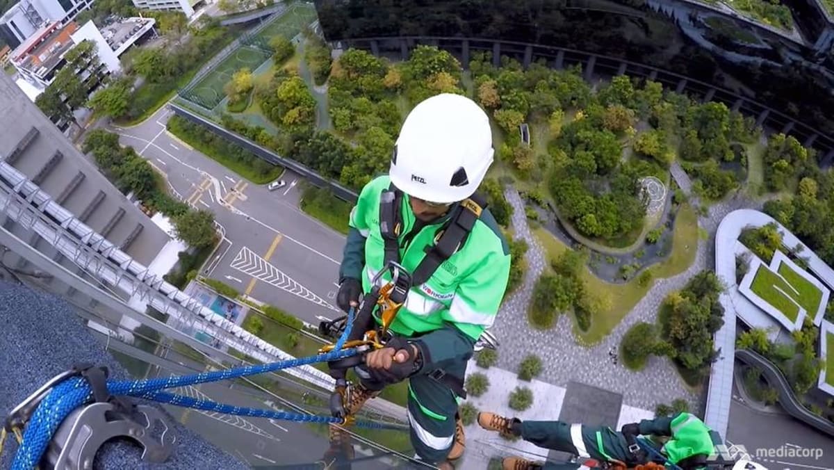 To do their job, they dangle from high-rise buildings by just a rope - CNA