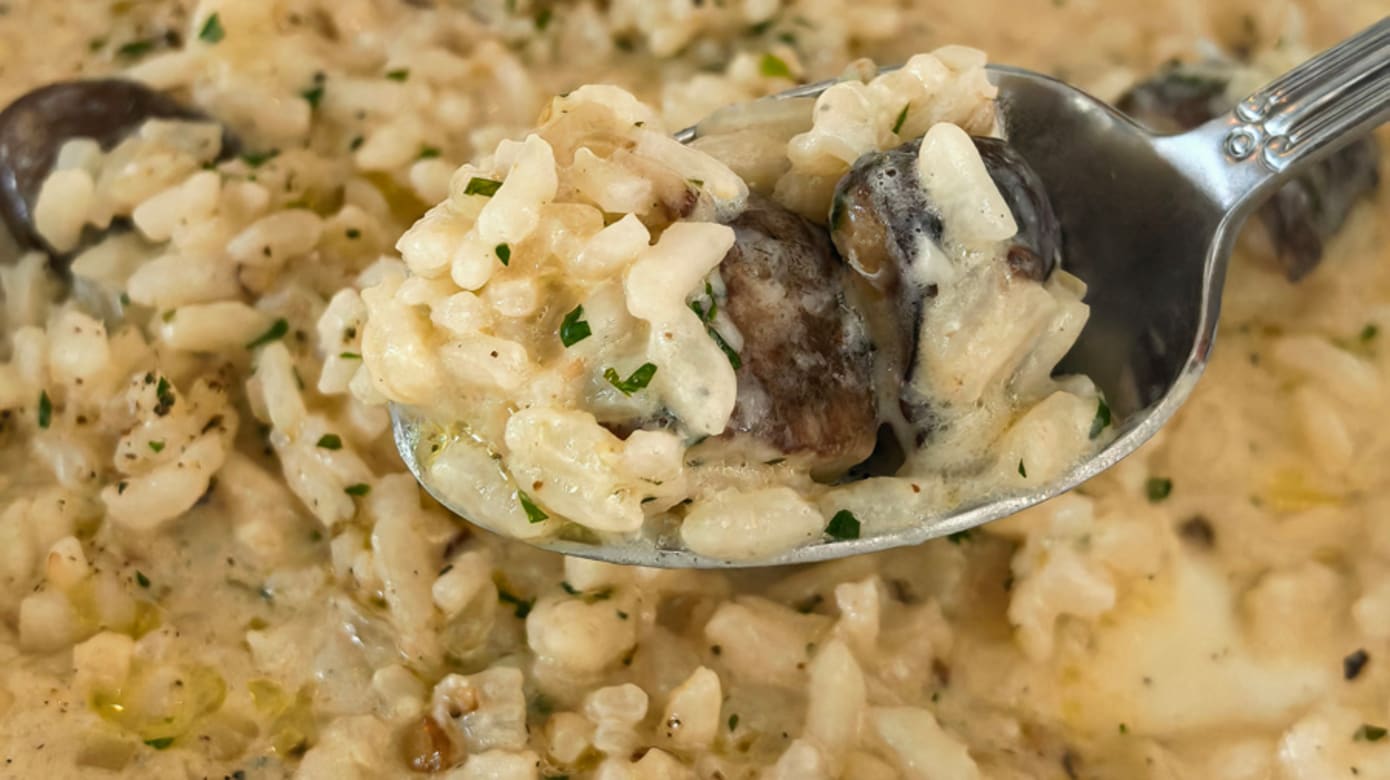 Risotto Funghi：慢火烩煮，配搭香炒蘑菇、parmesan mozzarella cheese。（图：李宛纹）