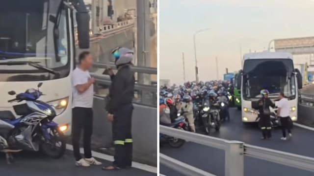 新马第二通道两司机争吵阻路 移民局人员介入调节