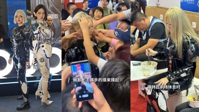 中国北京机器人大会 请貌美女模特假扮机器人