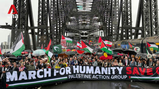 Tens of thousands of pro-Palestine protesters cross Sydney Harbour Bridge | Video