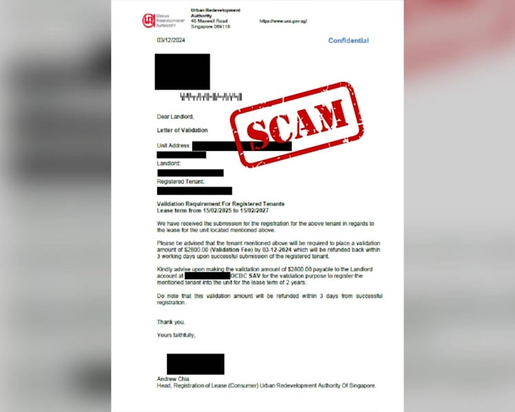 URA warns of scam involving letter to homeowners requesting tenant registration