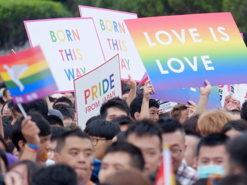 This photo taken on Oct 31, 2015 shows local residents taking part in the annual gay rights parade in Taipei. Photo: AFP This photo taken on Oct 31, 2015 shows local residents taking part in the annual gay rights parade in Taipei. Photo: AFP