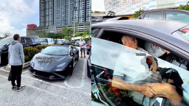 马国兰博基尼车主让陌生老翁试车 温馨互动获网赞