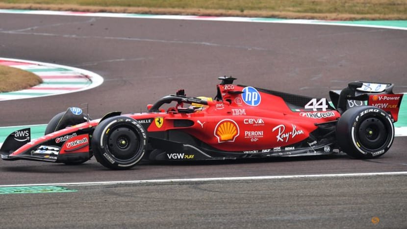 Hamilton crashes 2023 Ferrari at Barcelona track Hamilton crashes 2023 Ferrari at Barcelona track