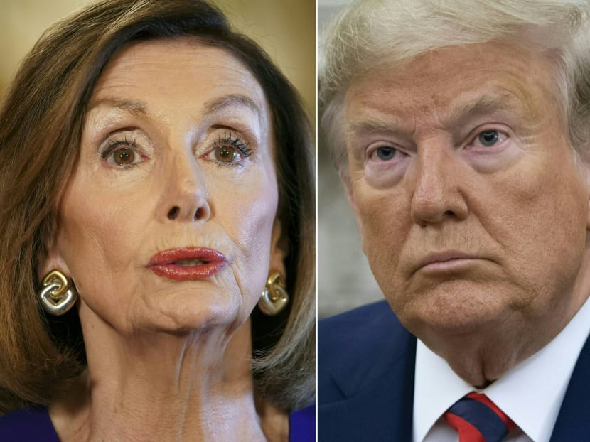 US Speaker of the House Nancy Pelosi, Democrat of California on Sept 24, 2019 (left) and US President Donald Trump in Washington, DC on Sept 20, 2019. US Speaker of the House Nancy Pelosi, Democrat of California on Sept 24, 2019 (left) and US President Donald Trump in Washington, DC on Sept 20, 2019.