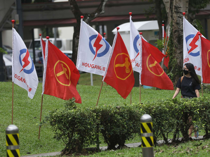 People's Action Party and Workers' Party flags in Hougang during the General Election 2020 hustings. People's Action Party and Workers' Party flags in Hougang during the General Election 2020 hustings.