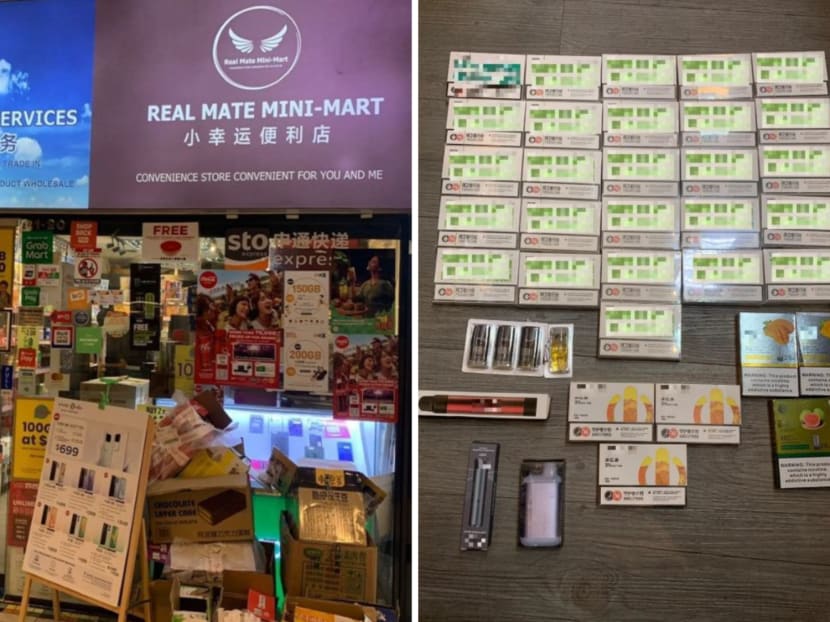 A composite image of the Real Mate Mini-Mart and the vapes found there. A composite image of the Real Mate Mini-Mart and the vapes found there.